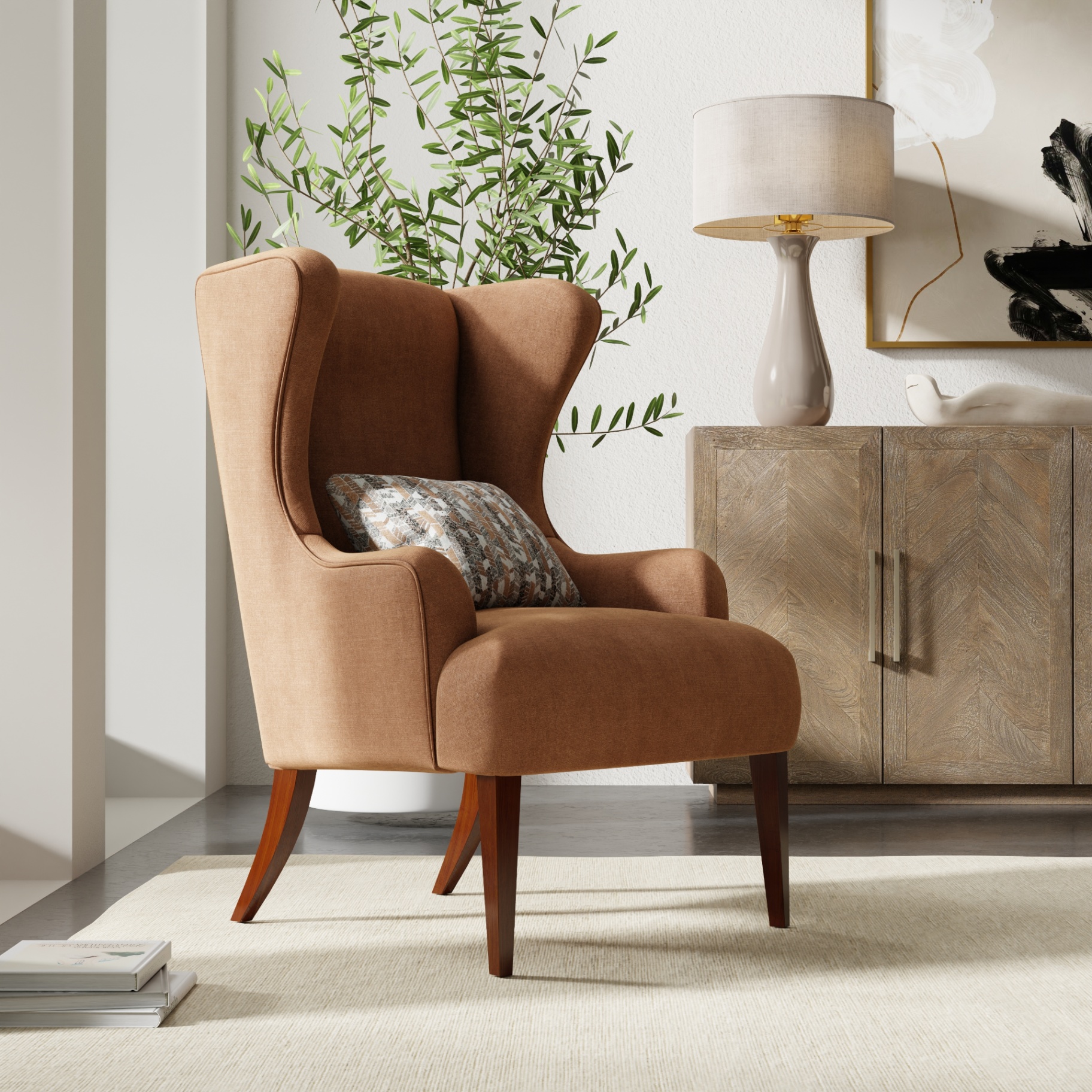 Wing chair in living room environment